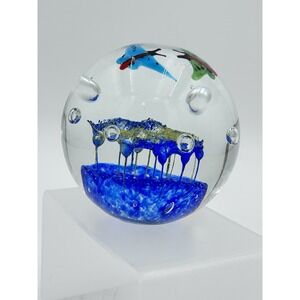 VTG Glass Art Butterflies Murano‎ Style Cobalt Controlled Bubbles Paperweight
